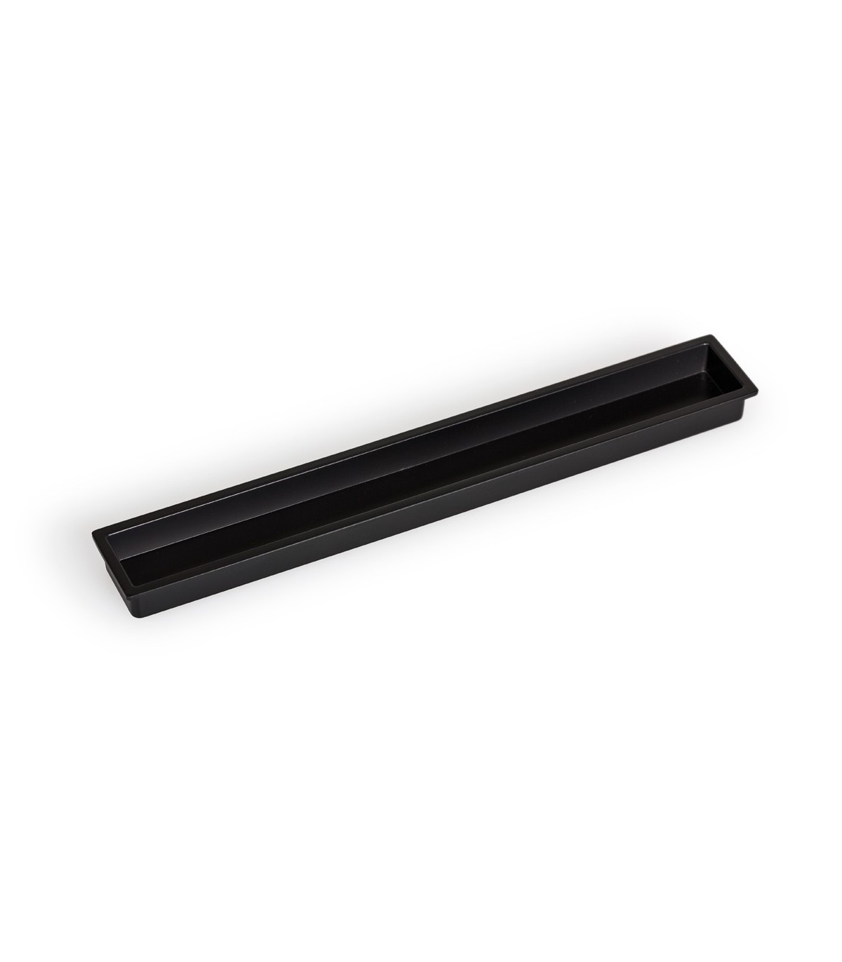 Poignée ergonomique encastrable en deux parties (façade + cuvette),  plastique ABS noir, façade 153.7 x 153.7